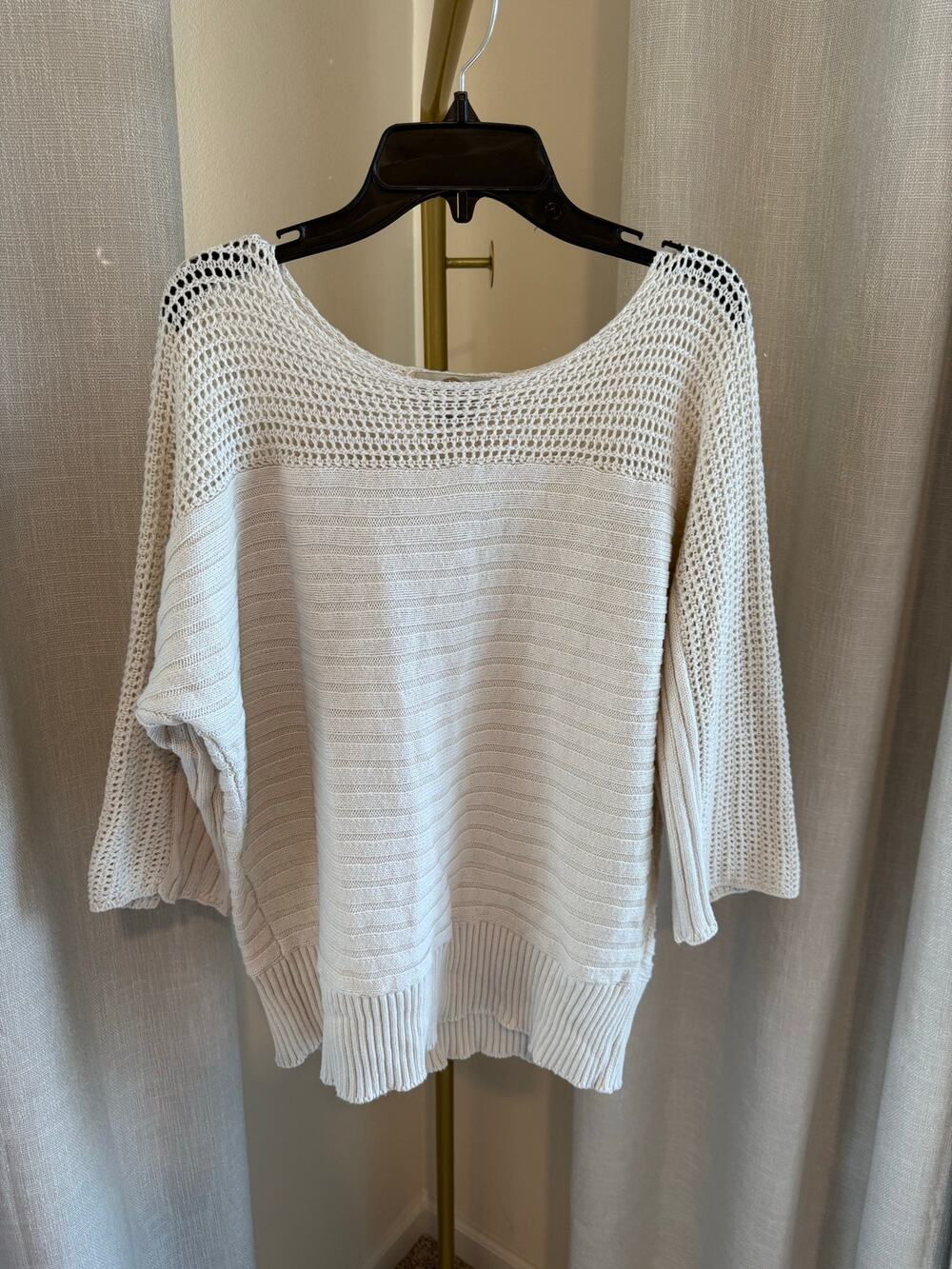Bob Timberlake Cotton Sweater Women's Medium Cream Crochet Knit Coastal Grandma
